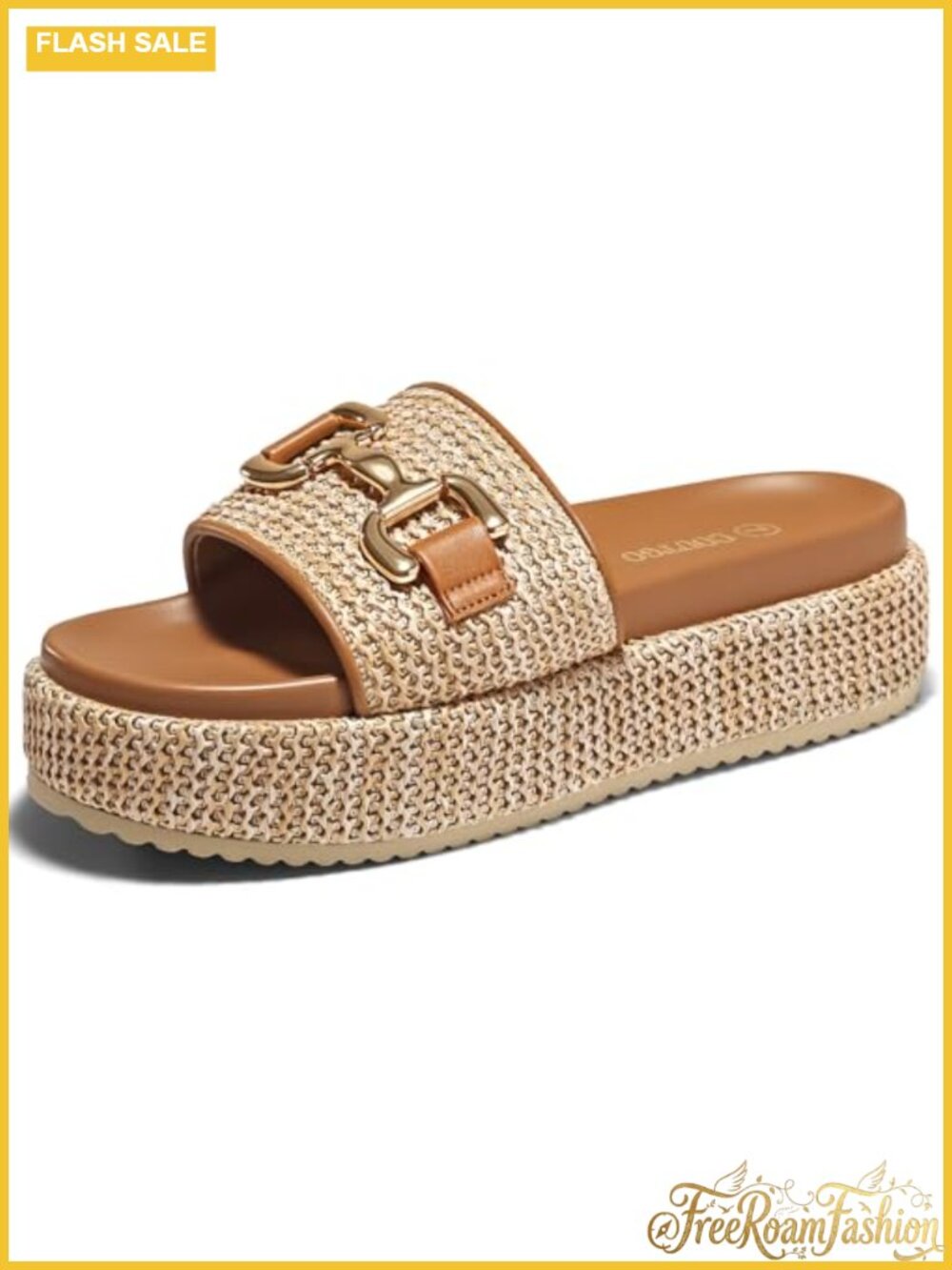 Raffia Platform Espadrille Sandals Metal Chain Slip On Open Toe Beach Slides